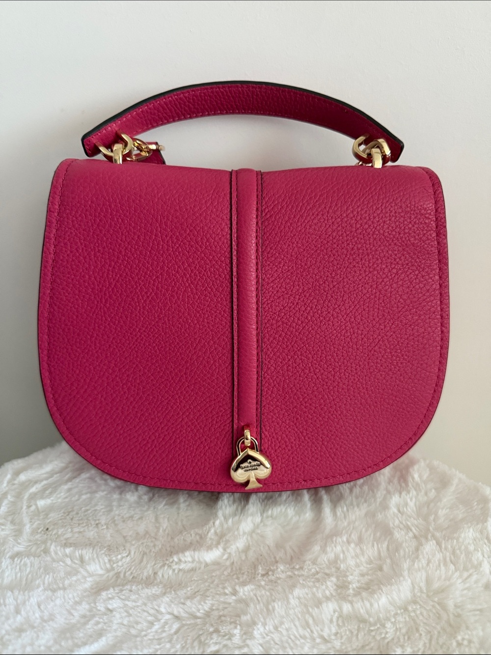 kate spade Hot Pink Pebbled Leather Top-Handle Satchel with Gold Hardware